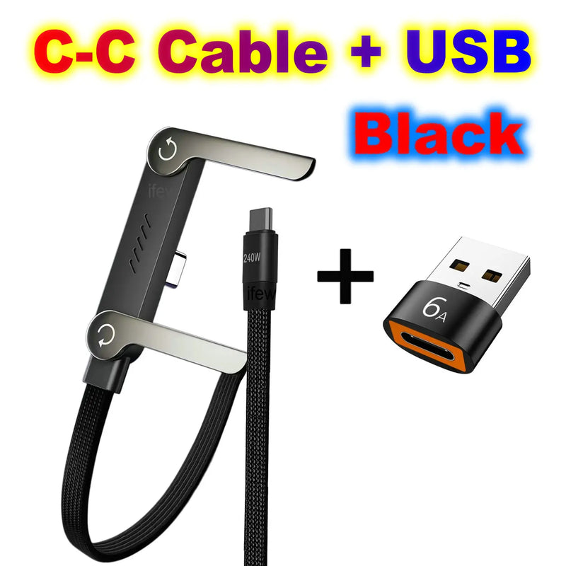 Flat USB-C Fast-Charging Cable with Foldable Phone Stand