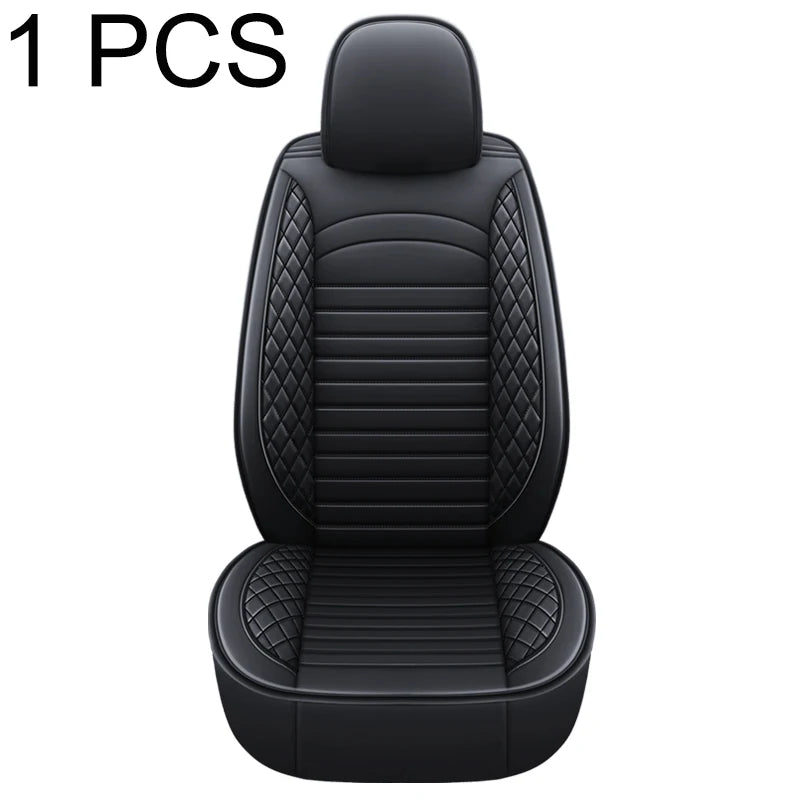 A single black premium PU leather car seat cover for universal fit and all-season protection.