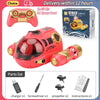 A red remote control spray boat toy with parts including a charger, screwdriver, propeller, and instructions.