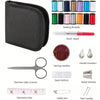 A portable sewing kit showing various tools including a fabric pouch, sewing threads, a seam ripper, needles, buttons, and me