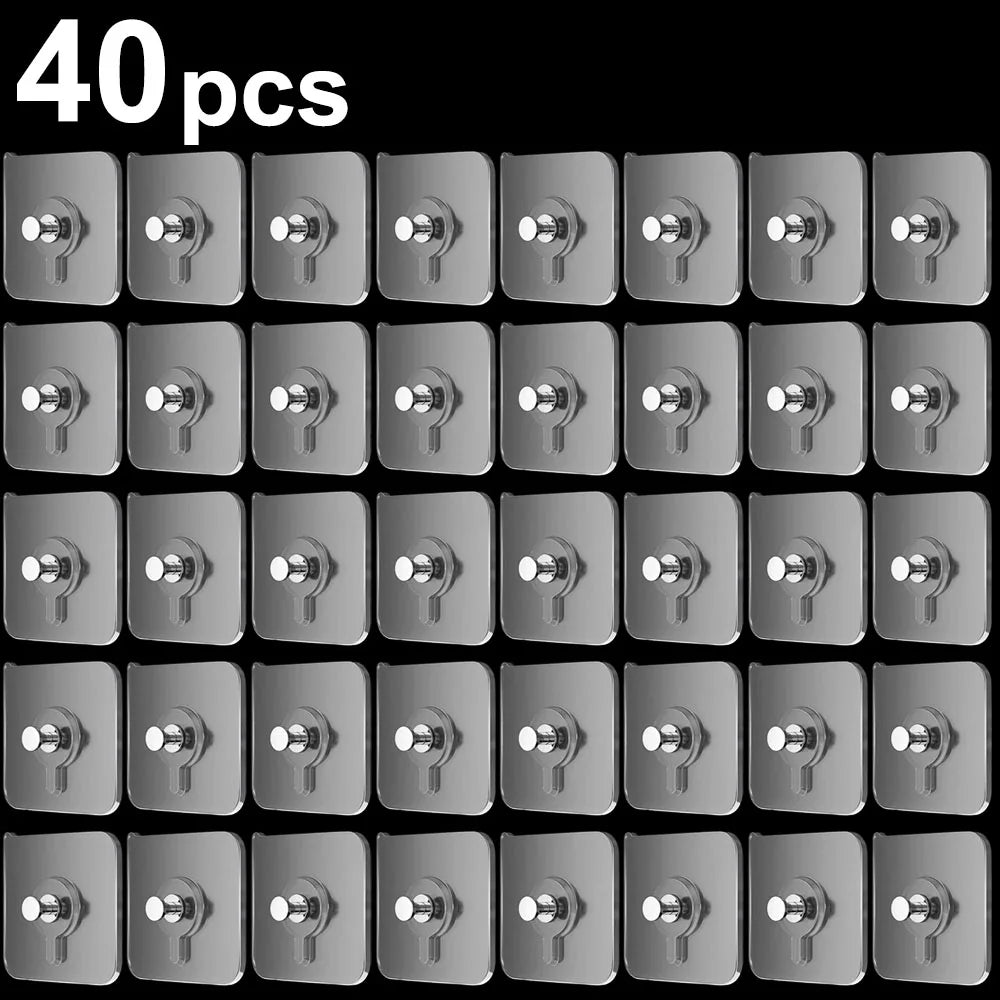 A pack of forty self-adhesive wall hooks for hanging frames and photos.
