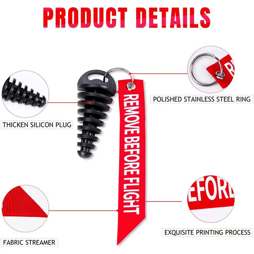 Product details showing a black rubber exhaust wash plug with a red tag and a stainless steel ring.
