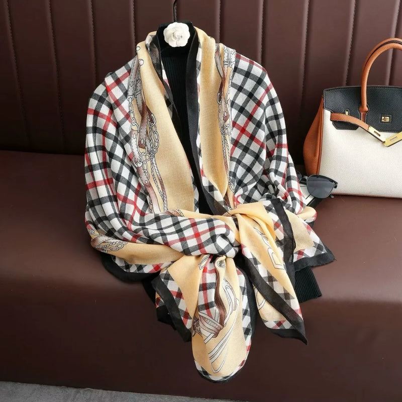 Large Color-Block Cotton-Linen Feel Scarf & Shawl