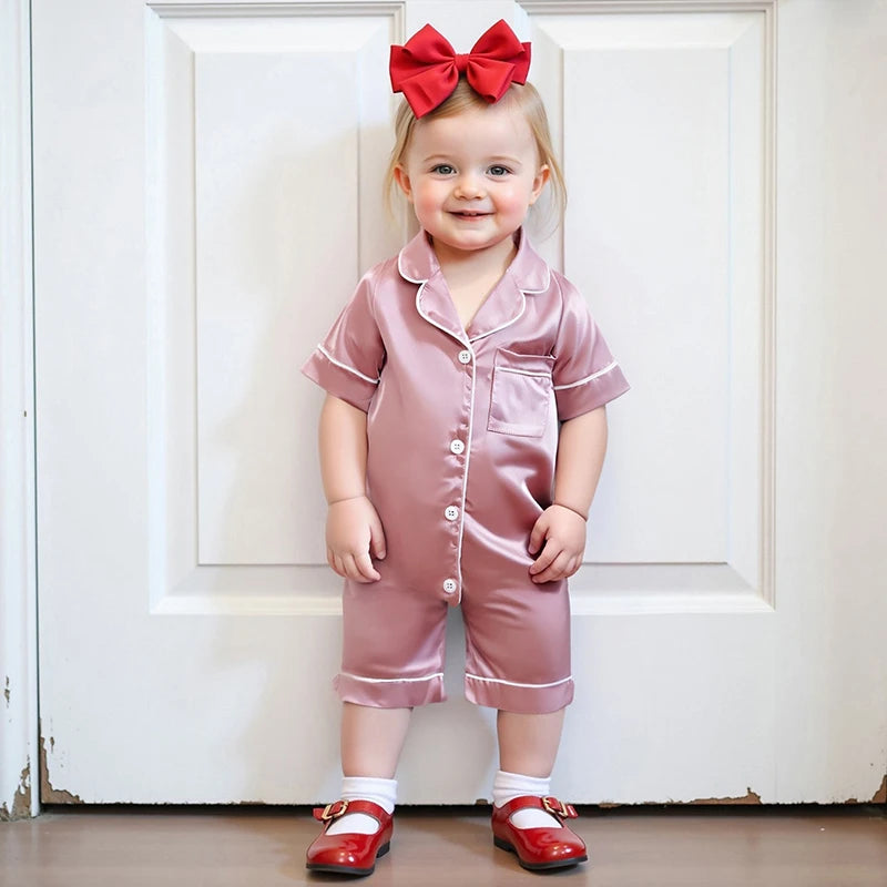 Satin Baby Pajama Jumpsuit with Button-Up Front