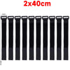 A set of twelve black reusable nylon cable ties with adjustable hook and loop fasteners shown vertically.