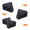 A pair of black PU leather motorcycle side saddlebags shown from the left and right angles.