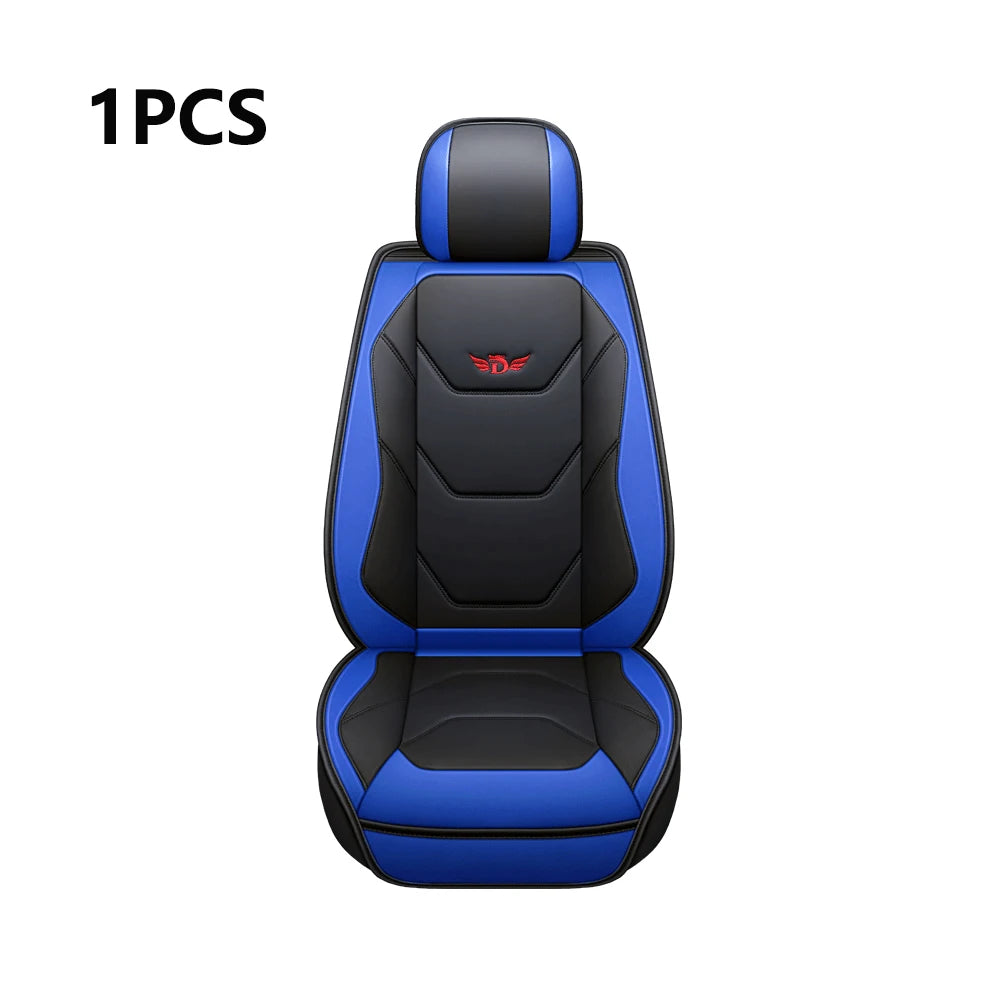 One piece of blue and black universal leather car seat covers with airbag compatibility