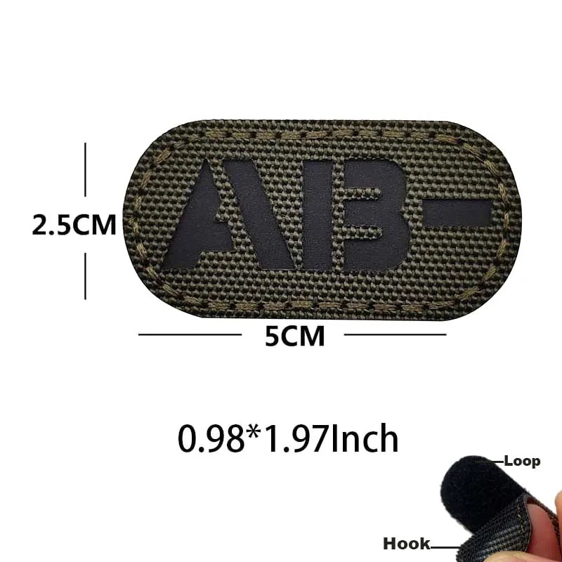 Reflective Glow-in-the-Dark Blood Type Tactical Patches with Hook and Loop Backing