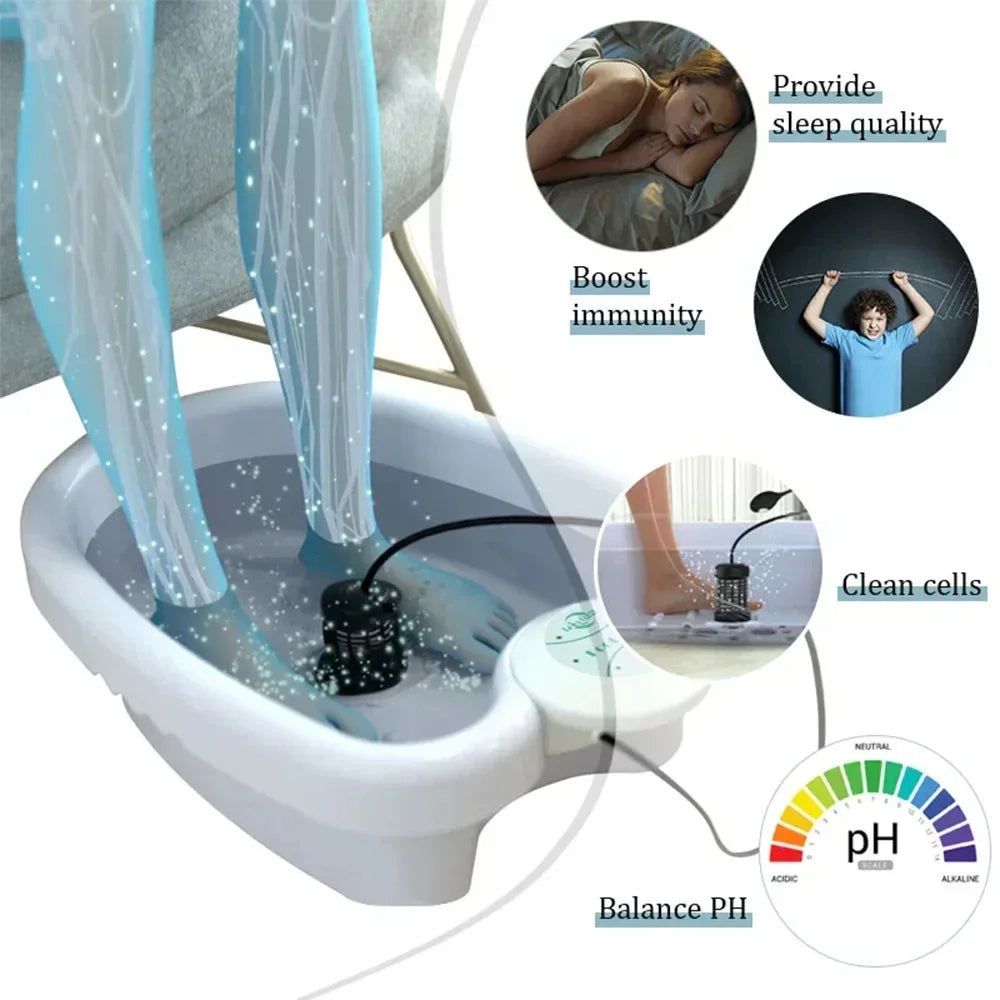 Ionic detox foot spa bath with massage featuring glowing water and skin treatment features