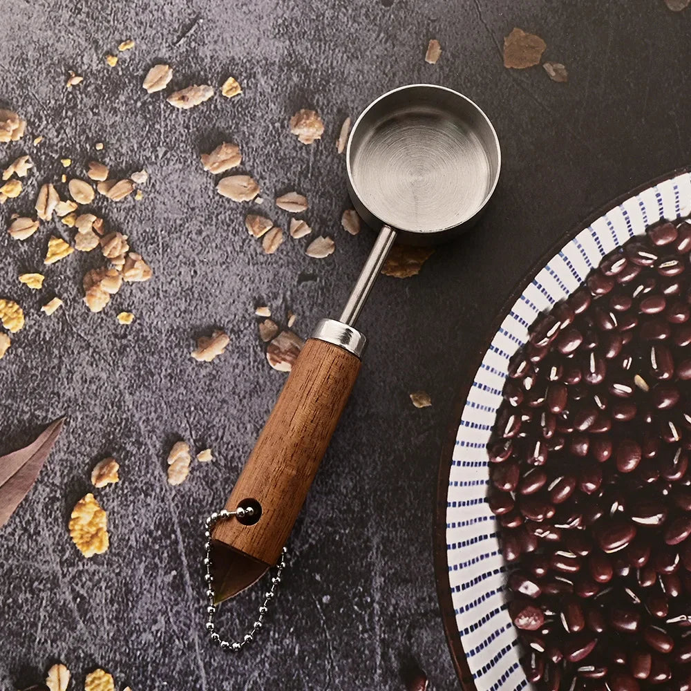 Stainless Steel Measuring Cup and Spoon Set with Wooden Handles