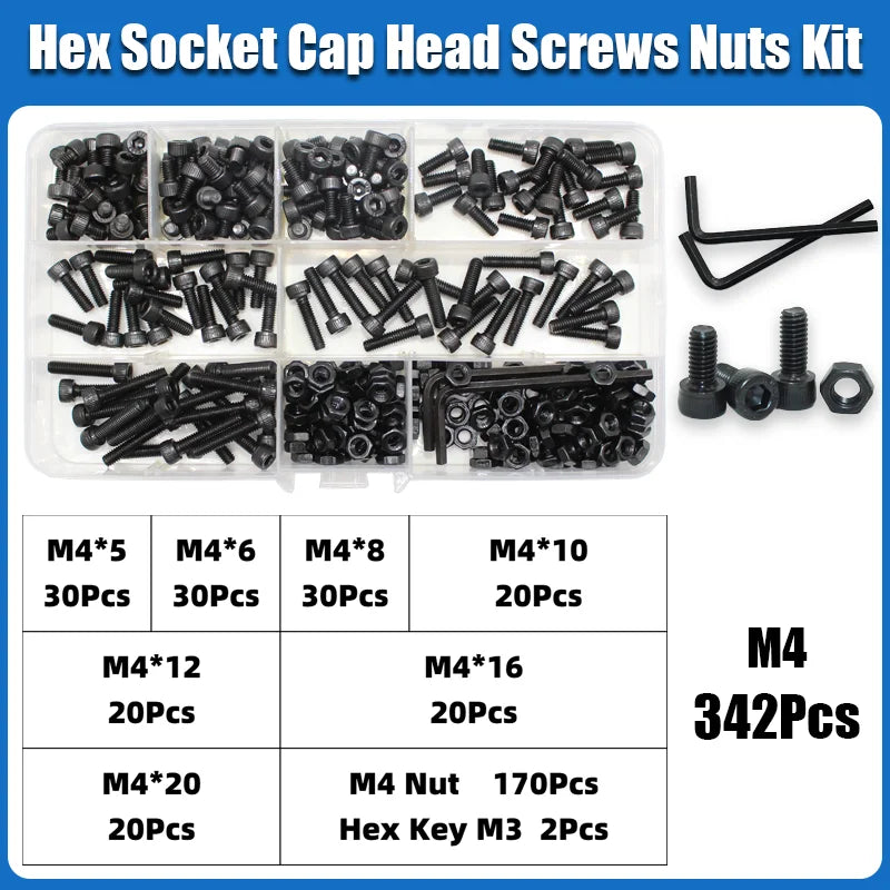 12.9 Grade Carbon Steel Hex Socket Cap Screw and Nut Assortment Kit