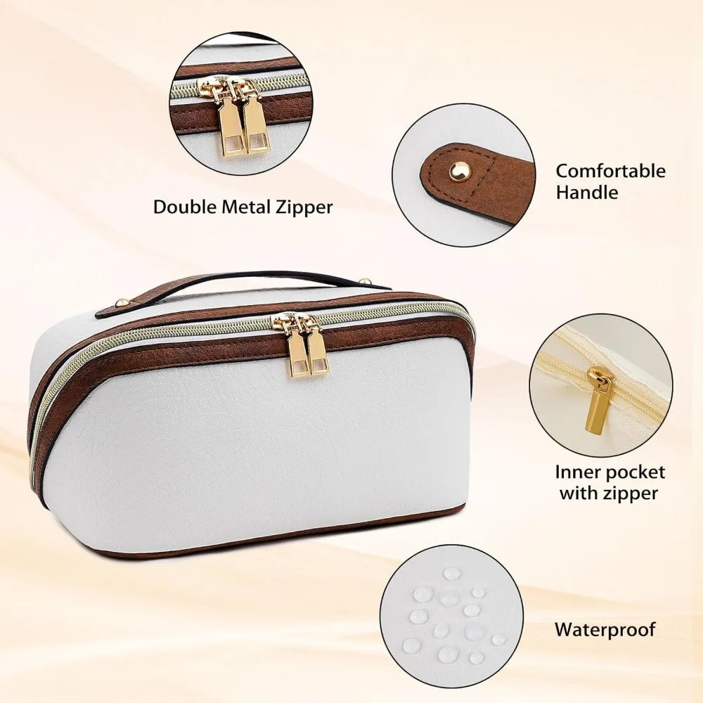 Large-Capacity Waterproof Travel Makeup Bag with Durable PU Leather & Smart Organization