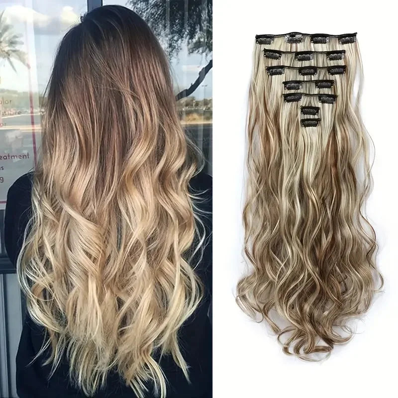 22-Inch Curly Wavy Clip-In Hair Extensions - 7 Piece Set