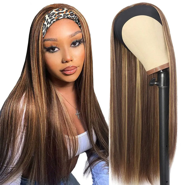 Long Straight Synthetic Wig Headband for Party Wear