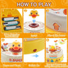Instructions for playing the B.DUCI Jumping Frog Catch Game by inserting batteries and aiming at the arrow