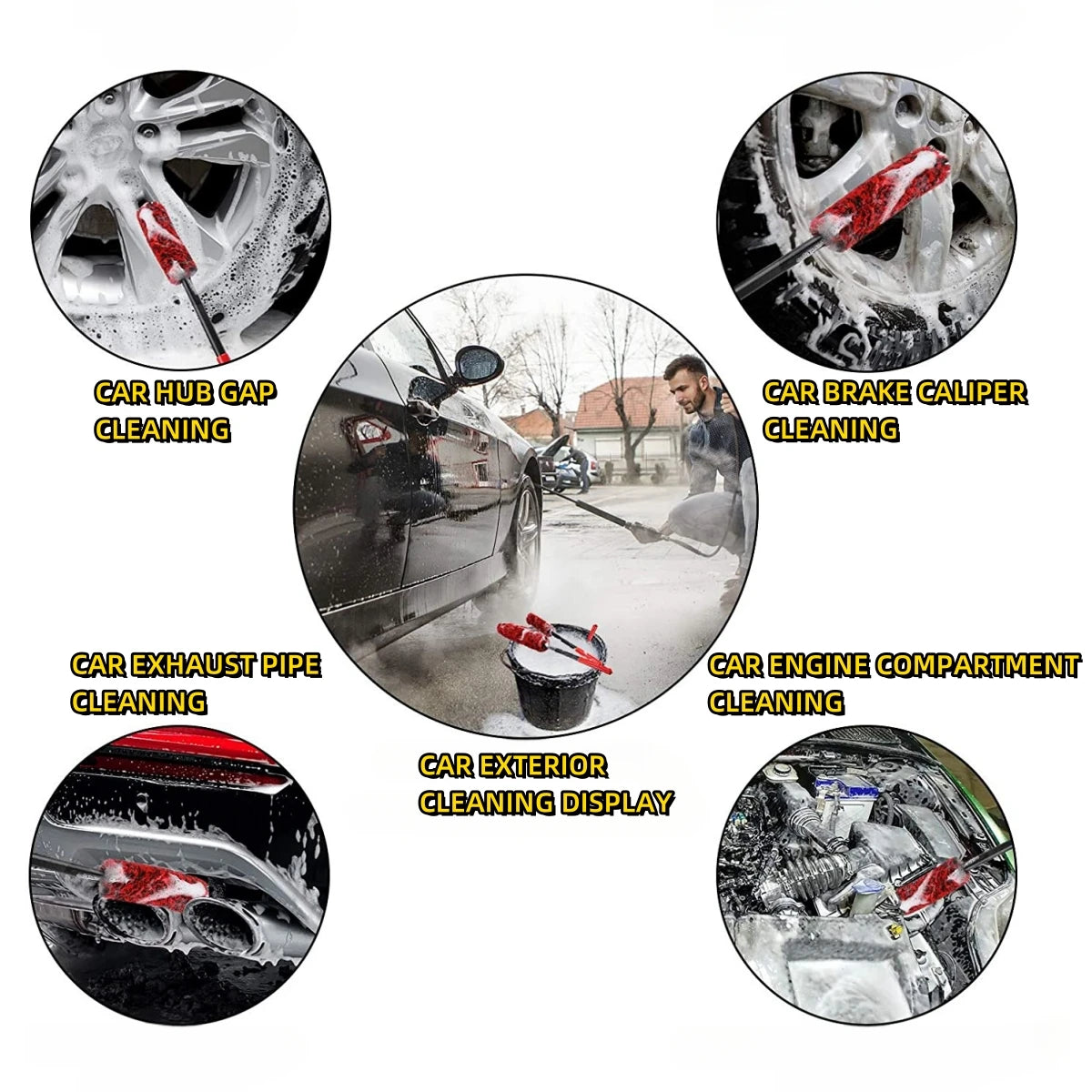 Bendable Wheel Cleaning Brush Set for Car Rims and Tires
