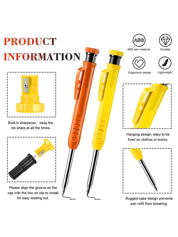 Heavy-Duty Carpenter Pencil Set with Extended Tip and Built-In Sharpener