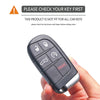 A hand holds a black silicone key fob cover with buttons for lock, unlock, and panic functions.
