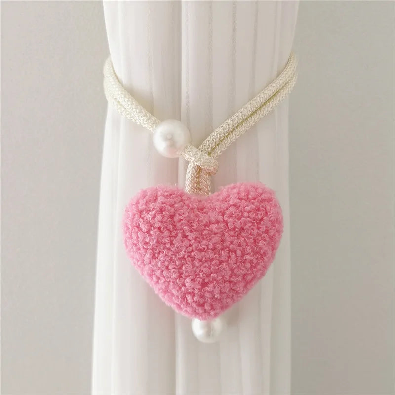 Plush Heart-Shaped Curtain Tiebacks with Beaded Accents