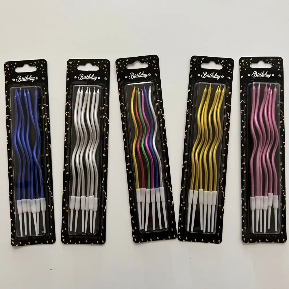 Spiral Birthday Cake Candles, Set of 6 Long Thin Decorative Candles for Cakes and Desserts