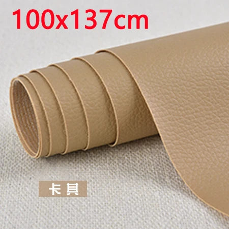 Roll of beige self-adhesive PU leather patch measuring 100x137 cm for furniture and craft repairs