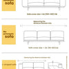 Diagrams showing measurements and sizes for various sofa covers including standard, no armrest, and L-shaped options.