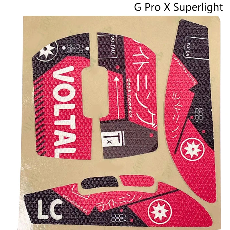 G Pro X Superlight mouse grip tape featuring red and black patterns for enhanced control