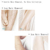 Demonstration of hair removal on legs and arms before and after using a gentle nano glass hair remover.