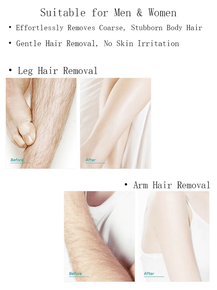Demonstration of hair removal on legs and arms before and after using a gentle nano glass hair remover.