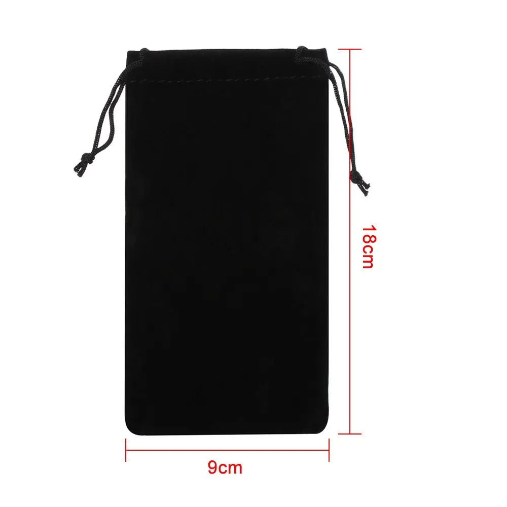 Black fabric pouch or display stand for storing sunglasses and reading glasses