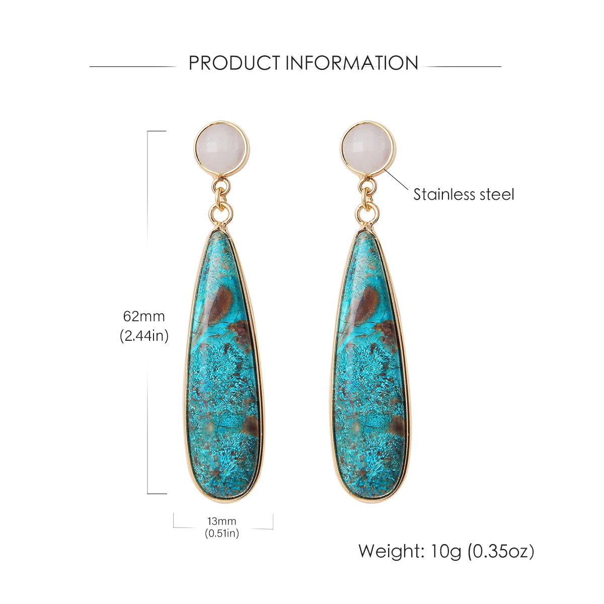 Boucles d'oreilles en goutte turquoise en acier inoxydable avec finition dorée