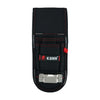Black heavy-duty tool pouch with a red trim, featuring a belt clip and tape measure holder.