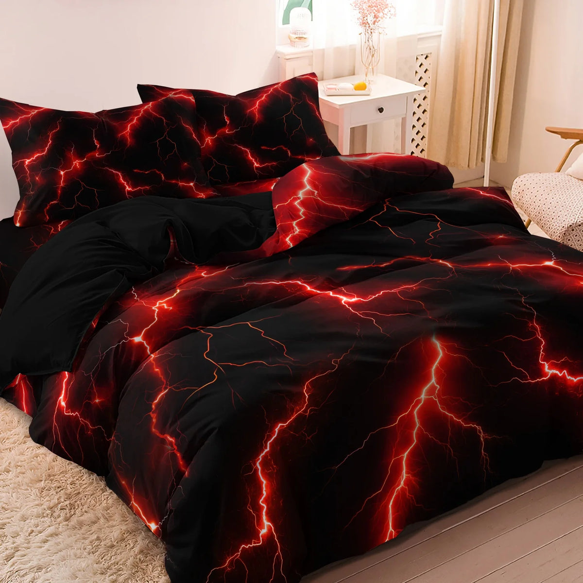 Lightning Storm Print Duvet Cover Set – Soft, Breathable Bedding for All Seasons