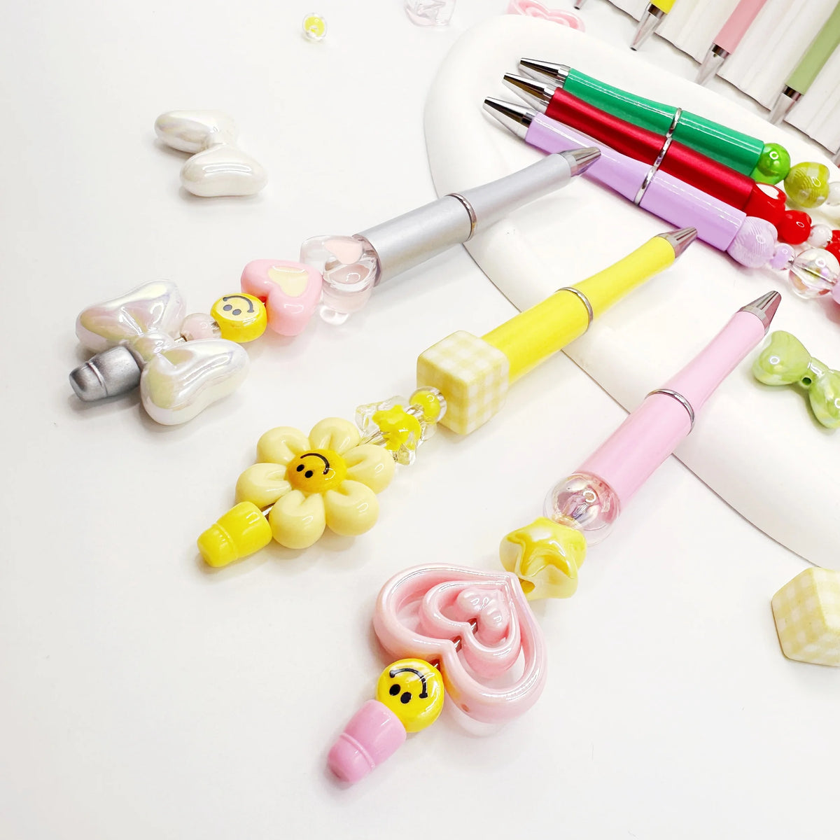 Cute Acrylic Beaded Ballpoint Pens – Set of 6