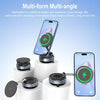 A multi-form multi-angle magnetic wireless car charger mount with a vacuum suction and foldable arm shown on a smartphone.