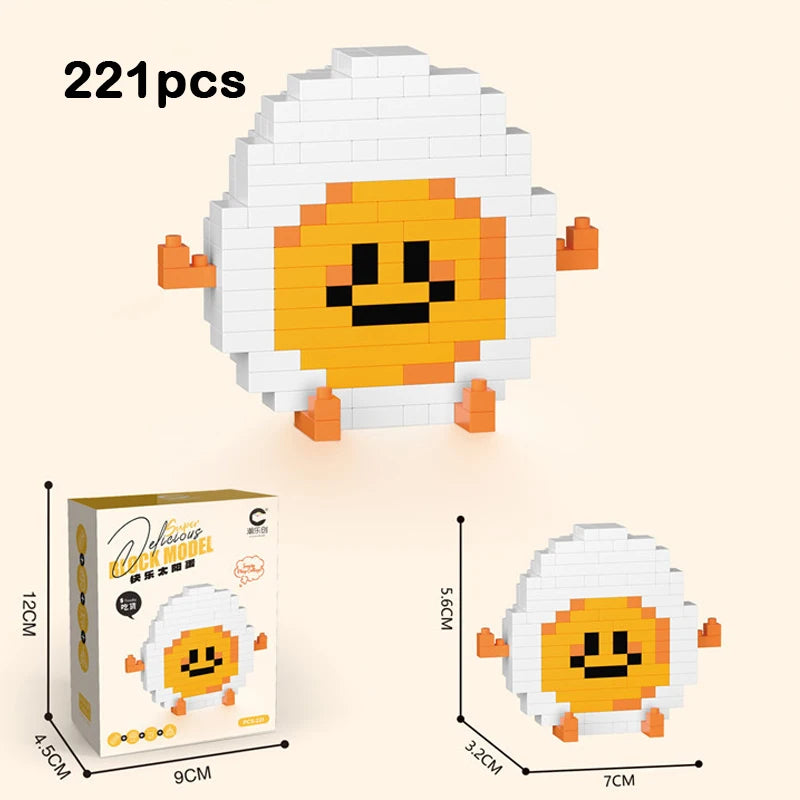 A set of 221 micro building blocks forming a yellow smiling face dessert figurine.