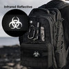 Black tactical backpack featuring infrared reflective patches with hook and loop backing