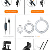 Adjustable phone stand with cantilever design, USB power supply, and ring beauty fill light.