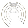 A set of aluminum crochet hooks with interchangeable cords shown in an arc, demonstrating various sizes.