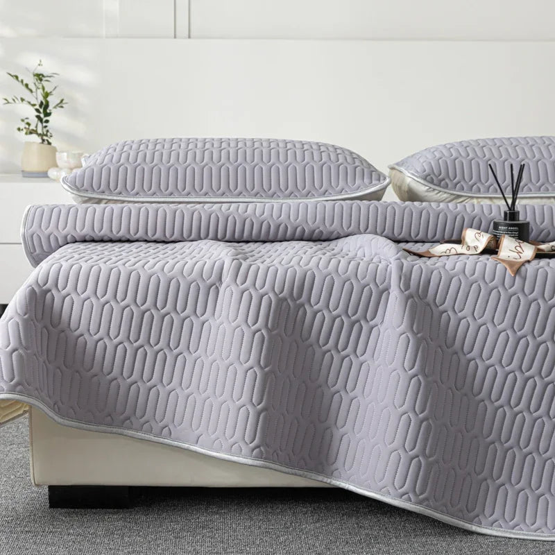 Cooling Ice Silk Bed Sheet Set with Latex Quilted Cover