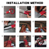 Installation method showing the process of attaching a red ring drift handle to a strap for a JDM Tsurikawa ring.