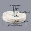 A set of cotton polishing buffing wheels with a 1/4 inch shank and various sizes shown on a gray background.