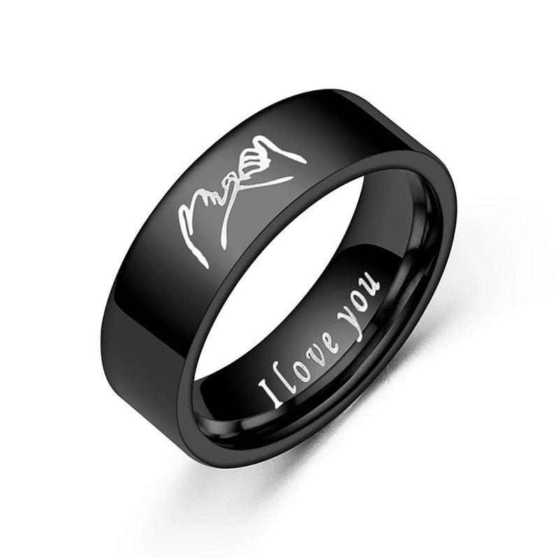 Titanium Steel Couple Rings with 'I Love You' Engraving