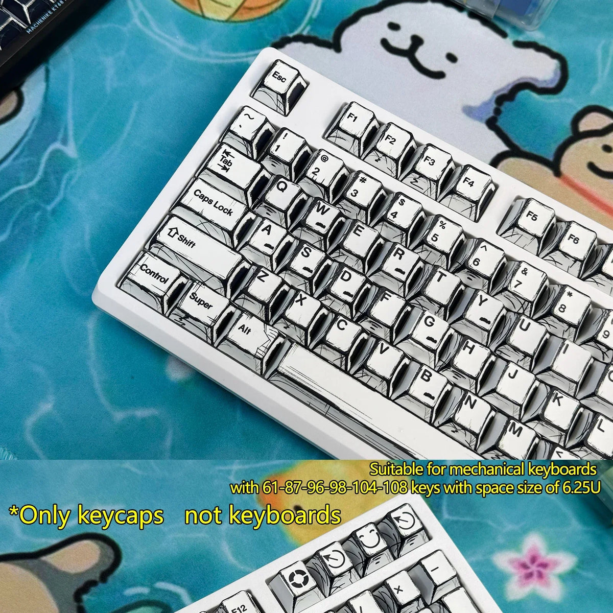 Comic Style Colorful Keycap Set – 136 Keys, Classic Minimalist Design