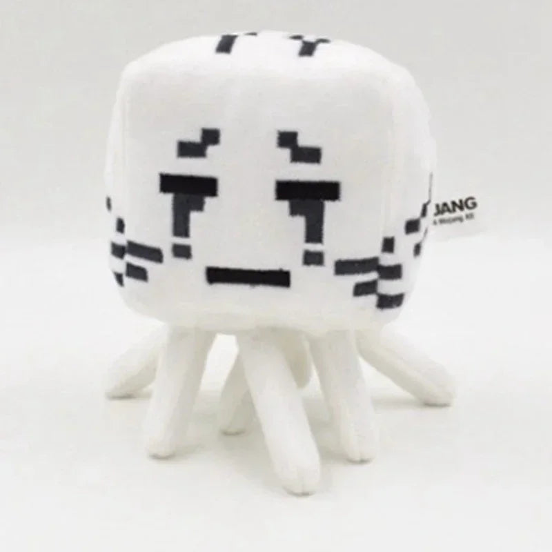 A white soft plush doll resembling a pixelated character face with stubby limbs.