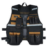 Black vest with multiple pockets and a phone holder for tools