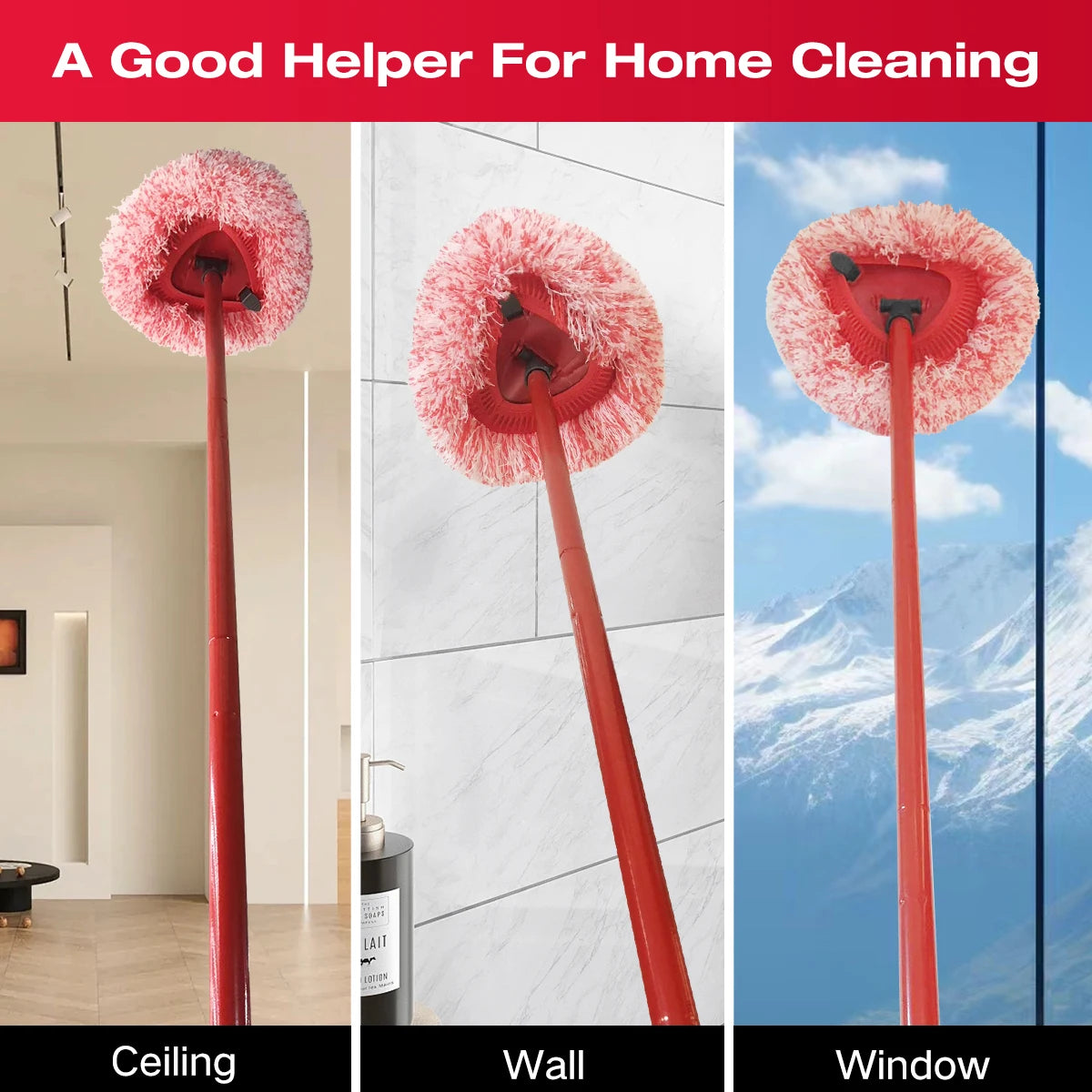Drei rote Ersatz-Wischköpfe für O-Cedar EasyWring Spin Mop, die Decke, Wand und Fenster reinigen.