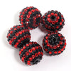 A set of five black and red resin rhinestone beads with a two-tone striped design.