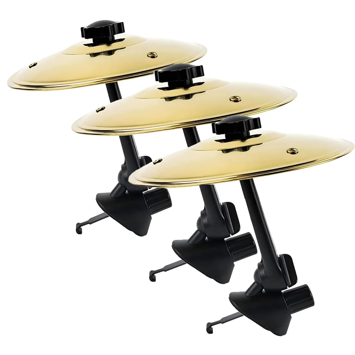 Cymbal miniature voiture or et noir avec support.