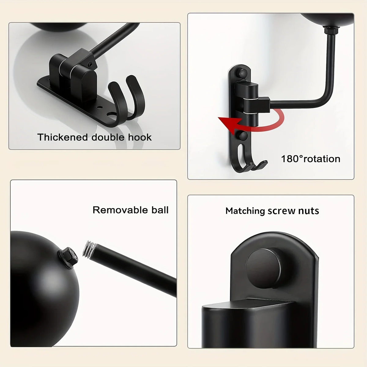 180° Rotatable Helmet Holder with Wall-Mounted Claw Hook